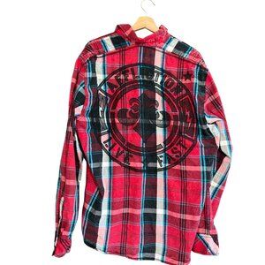 Affliction Black Premium Buckle Plaid Embroidered Button Down Shirt Men XL Red